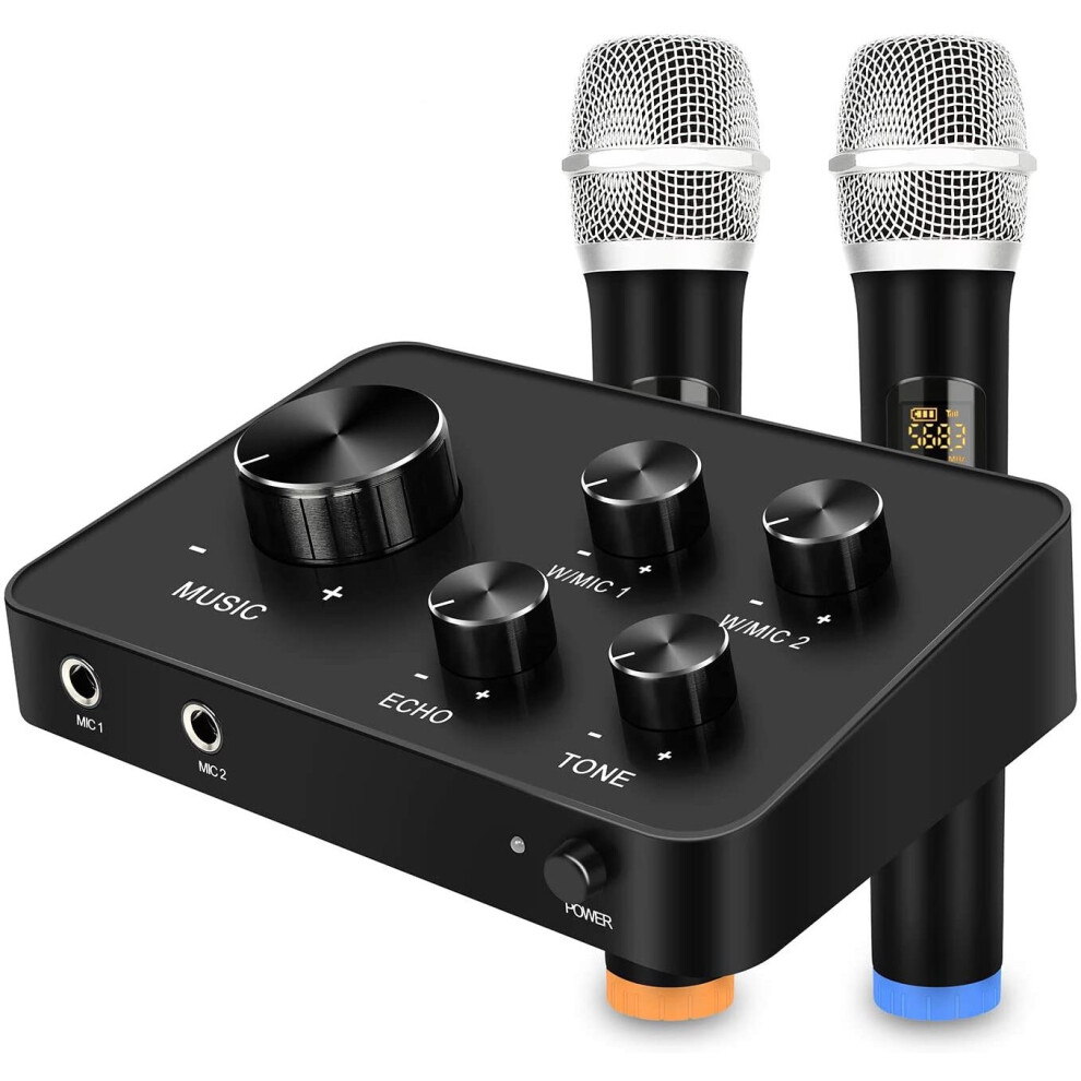 Rybozen Wireless Microphones Karaoke Mixer System Karaoke Machine Black