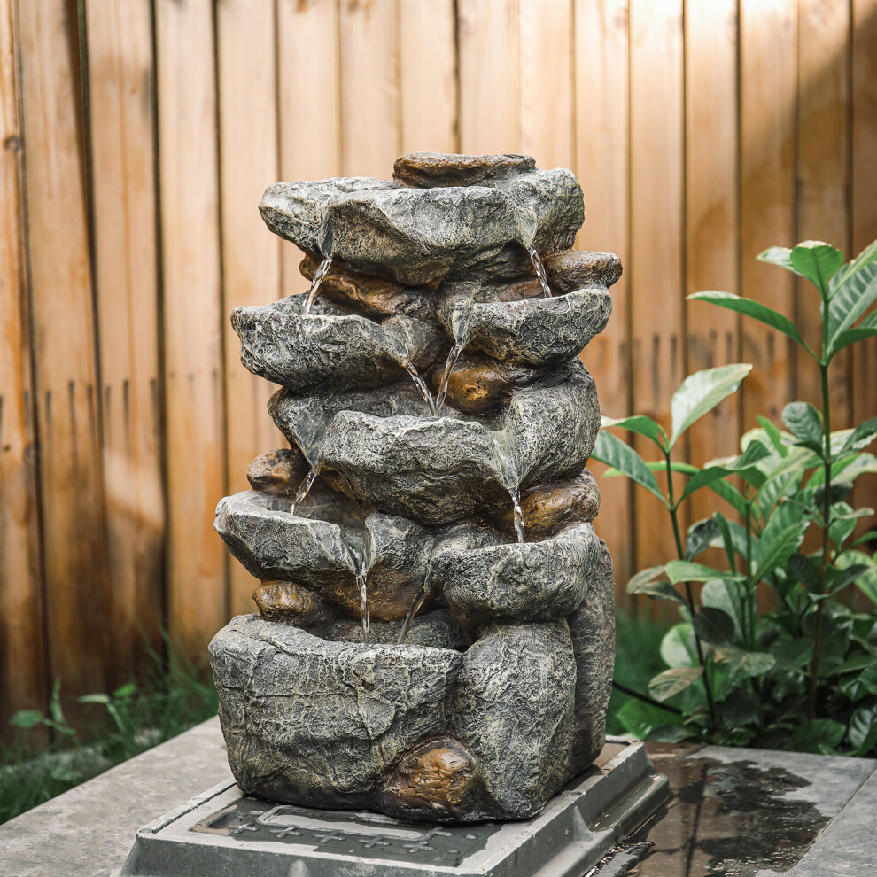 Natural Slate Garden Water Feature Outdoor LED Fountain Waterfall Electric