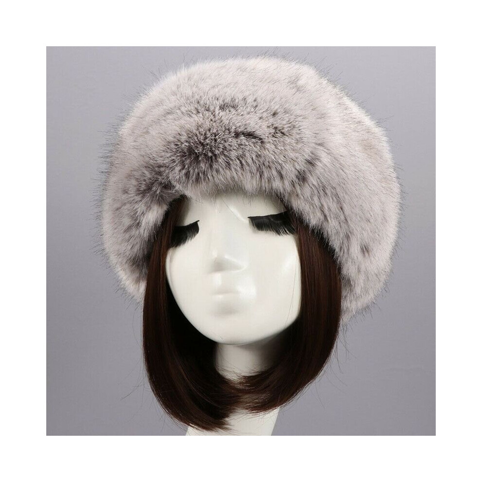 (Tobacco Ash) Women Russian Fluffy Faux Fur Hat Winter Ski Hats
