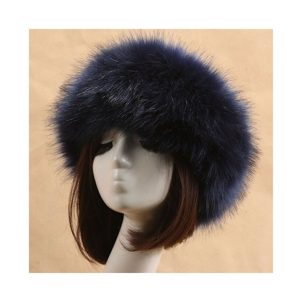 (Navy Blue) Russian Fluffy Faux Fox Fur Hat Winter Ski Hats