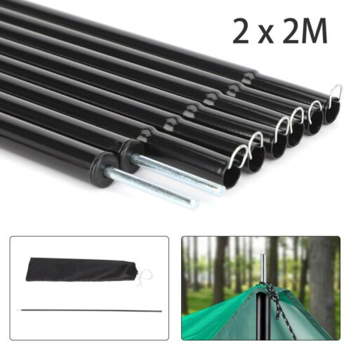 2PCS 2M Adjustable Portable Telescopic Steel Tent Poles Awning Camping