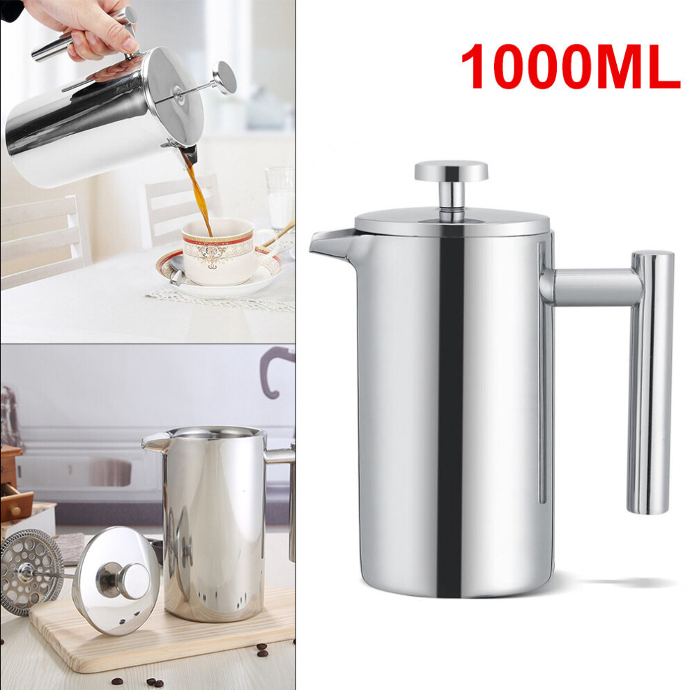1000ml Cafetiere French Press Coffee Tea Filter Plunger Double Walled