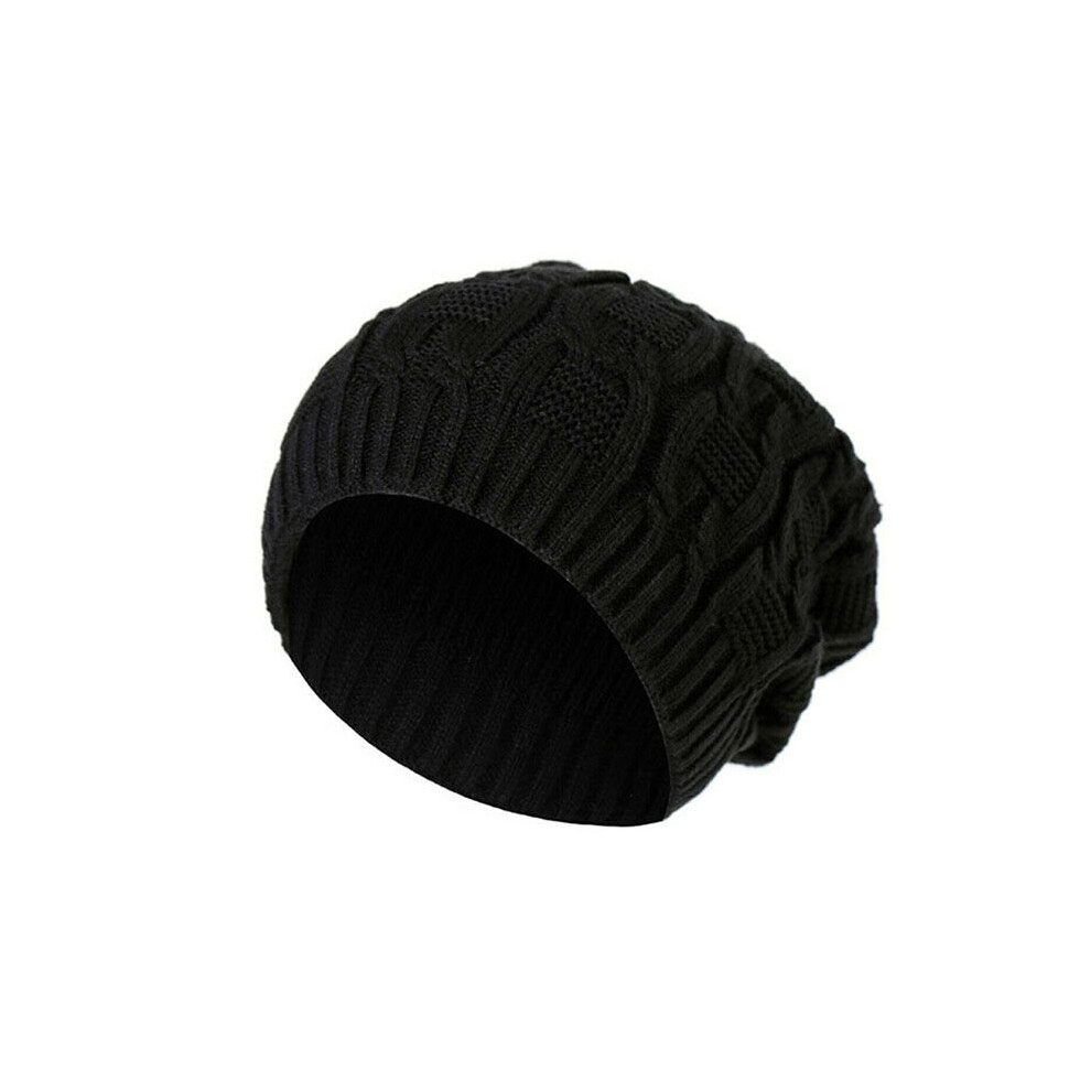 (Black) Women Men Knitted Winter Oversized Slouch Hat