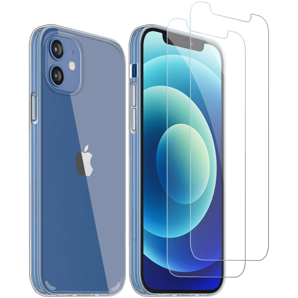 iSOUL Case with Tempered Glass Screen Protector For iPhone 12, Crystal Clear Protective Back Cover & 2 Pack Glass Screen Protector for iPhone 12 Clear