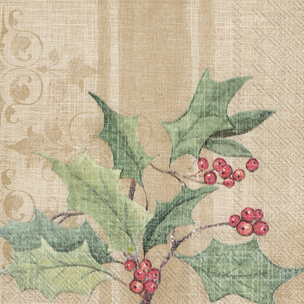 (Lunch) IHR Christmas Holly 3Ply Paper Napkins Serviettes