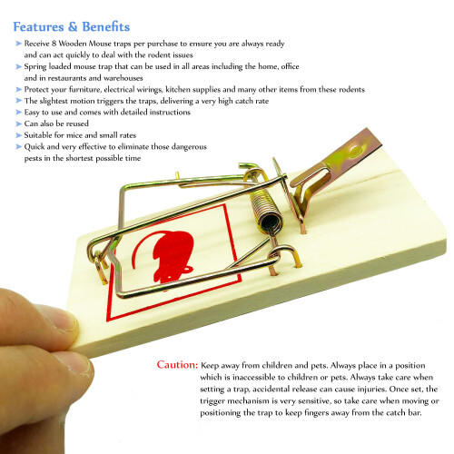 SOL 8pk Wooden Mouse Traps | Durable Reusable Snap Traps 2