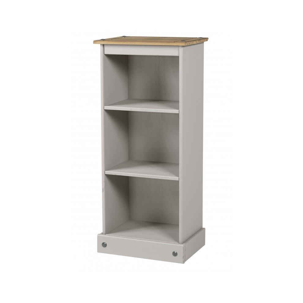 Corona Grey Wax Low Narrow Bookcase Solid Pine Living Room Furniture