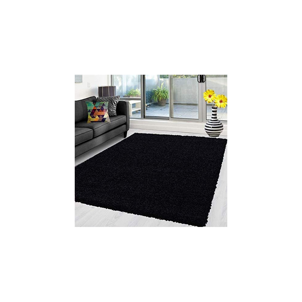 (Black, 160cm x 230cm) Abaseen Shaggy Non Shed Thick Fluffy Rug