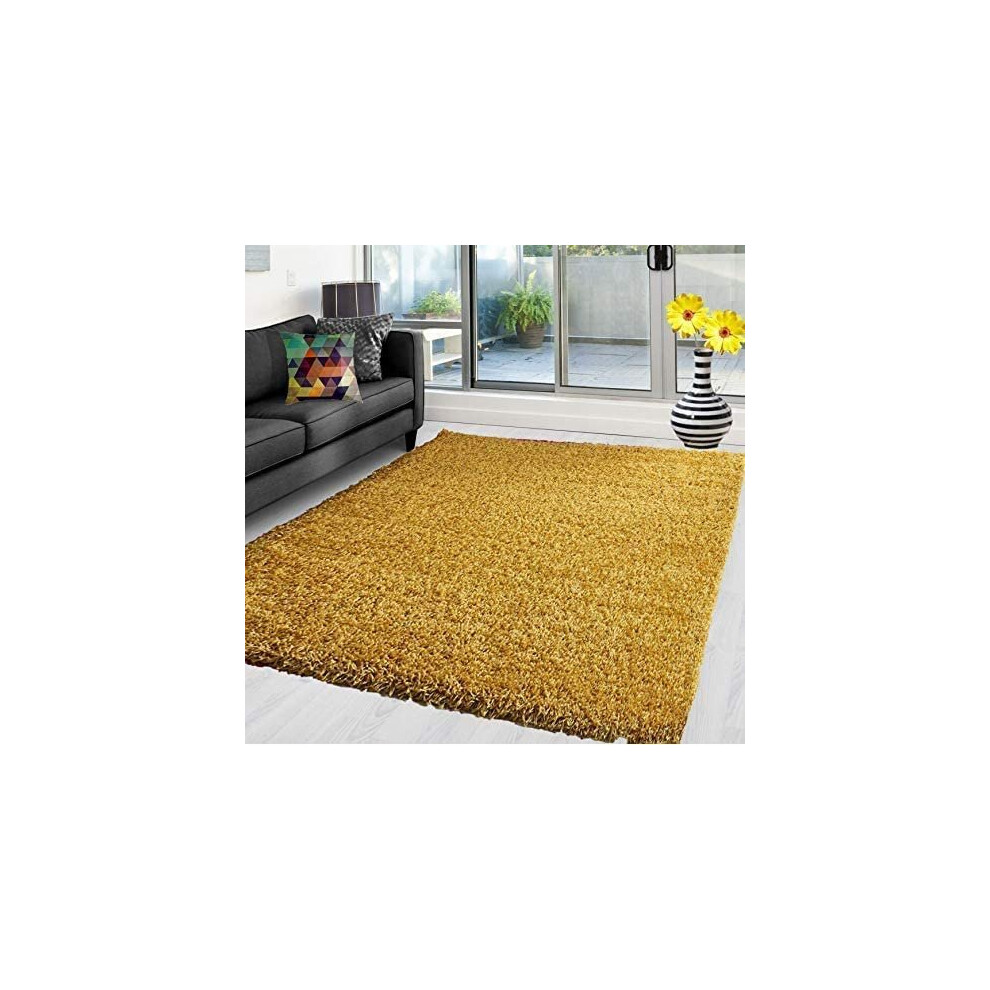 (Gold, 120cm x 170cm) Abaseen Shaggy Non Shed Thick Fluffy Rug