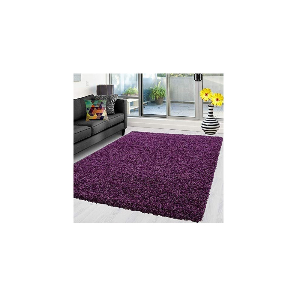 (Purple, 160cm x 230cm) Abaseen Shaggy Non Shed Thick Fluffy Rug