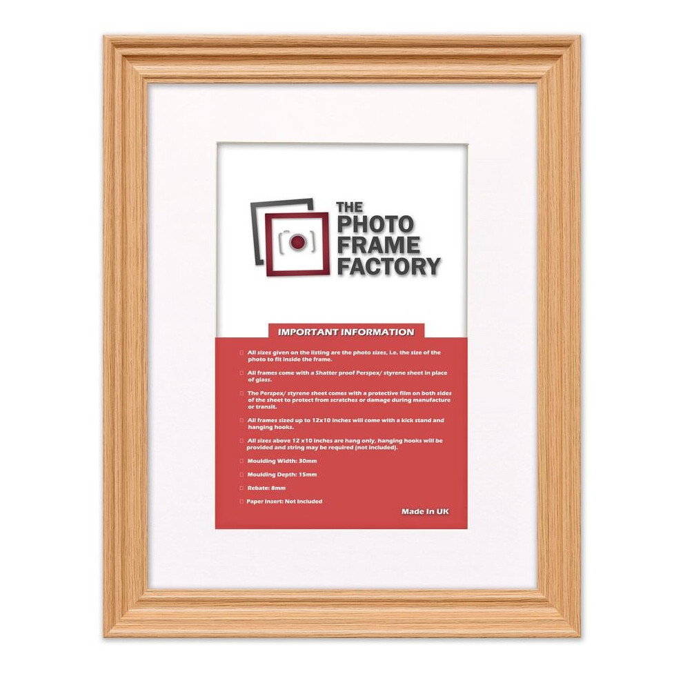 Photo Frames (Oak Frame Mount, 14X12 Pic (18X16 Frame)) Picture Frames Swept Style Poster Frames With Multicolored Mounts White