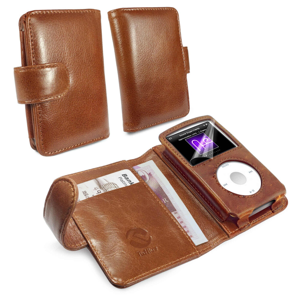 TUFF LUV Personalised Vintage Leather Wallet Case for iPod Classic - Brown