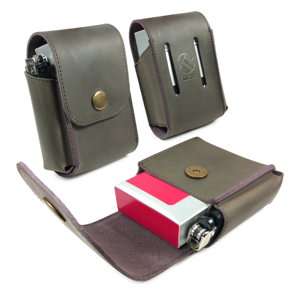 TUFF LUV Personalised Leather Cigarette Case with a Belt Loop - Mocca Brown