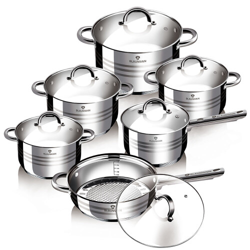 Blaumann Blaumann 12Pc Cookware Set Stainless Steel Non Stick Pots Induction