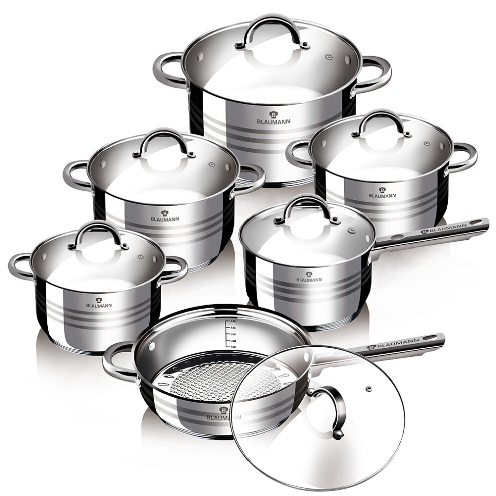 Blaumann 12Pc Cookware Set Stainless Steel Non Stick Pots Induction