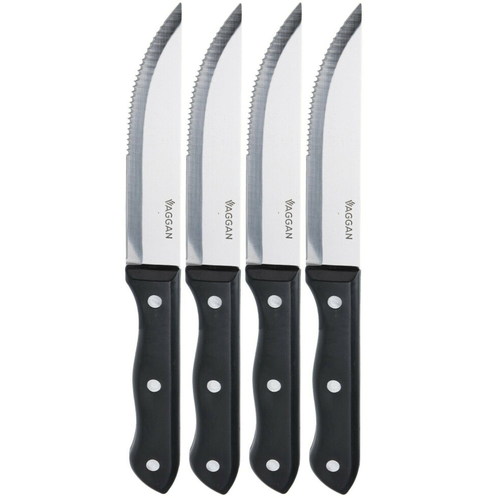 Set of 4 Brazilian Style Jumbo Steak Knives Black Wooden Handles Serrated Steak