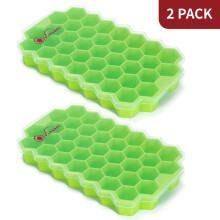 (Green) Vinsani 2 Pack Ice Cube Hexagon Tray Set with Lid