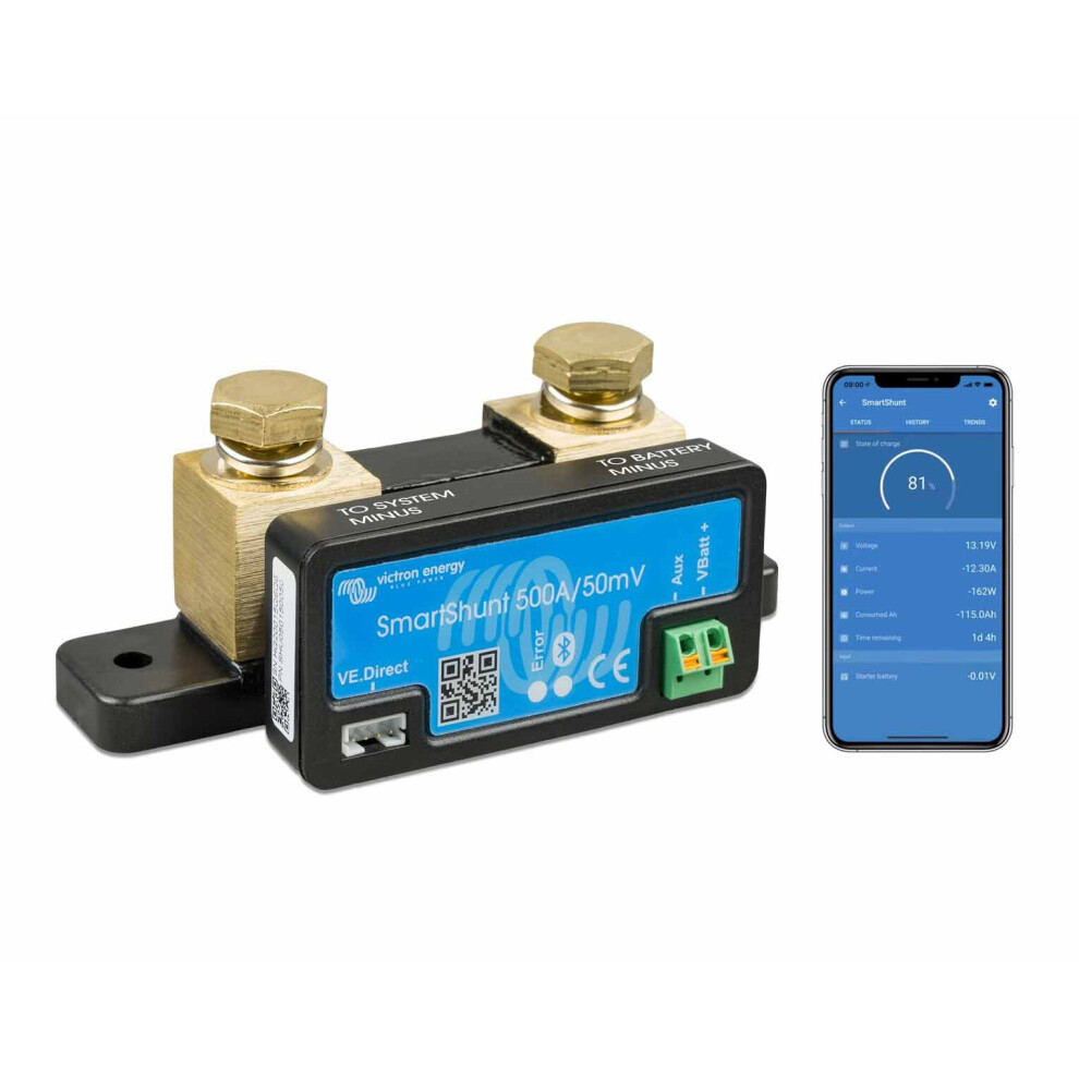 Victron Energy Smartshunt 500A Smartphone Battery Monitor Voltage Current Meter Shu050150050 757350737024