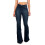 (Navy Blue, S) Women's Denim Jeans High Waist Loose Buttons Trouser Casual Bell-Bottoms Pants 1