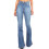 (Blue, L) Women's Denim Jeans High Waist Loose Buttons Trouser Casual Bell-Bottoms Pants 1