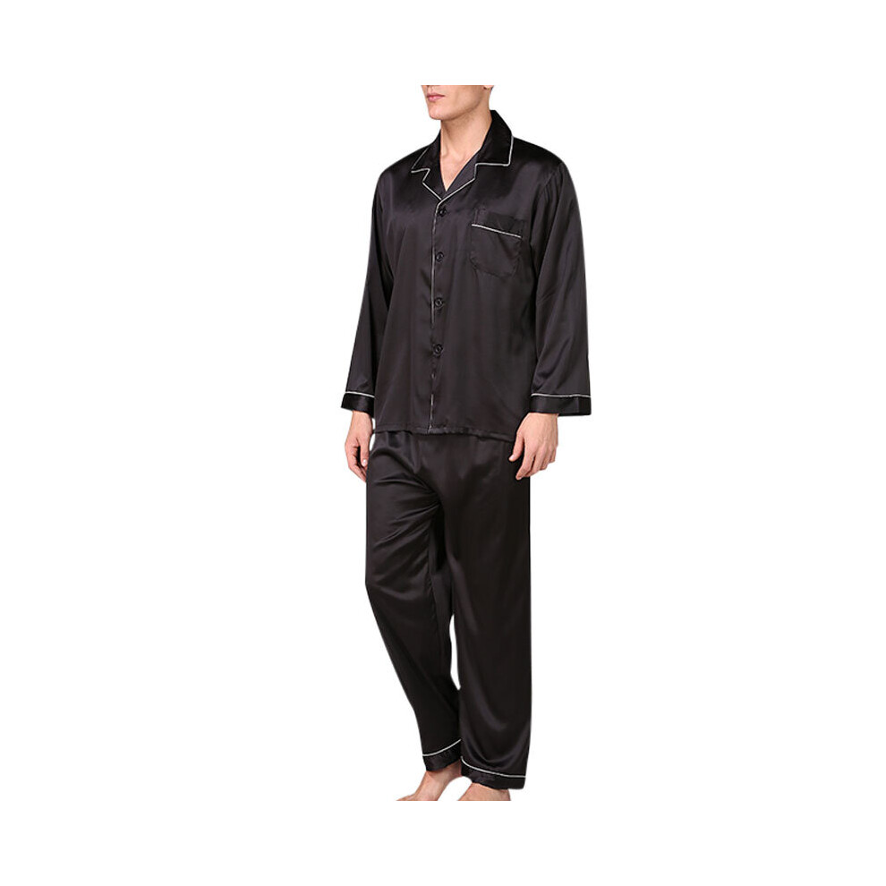 (Black, L) Sexydance Mens Silk Satin Pajamas Sleepwear Set Boy Nightwear Loungewear