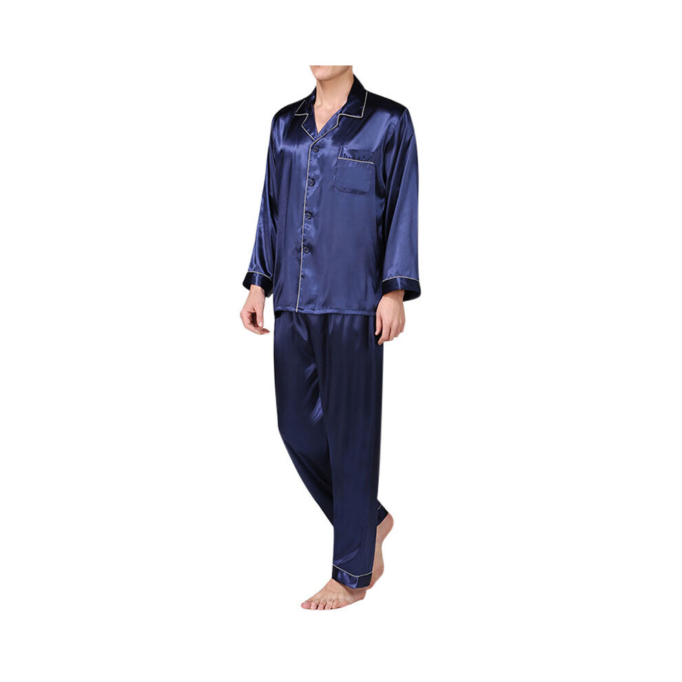 (Blue, 2XL) Sexydance Mens Silk Satin Pajamas Sleepwear Set Boy Nightwear Loungewear