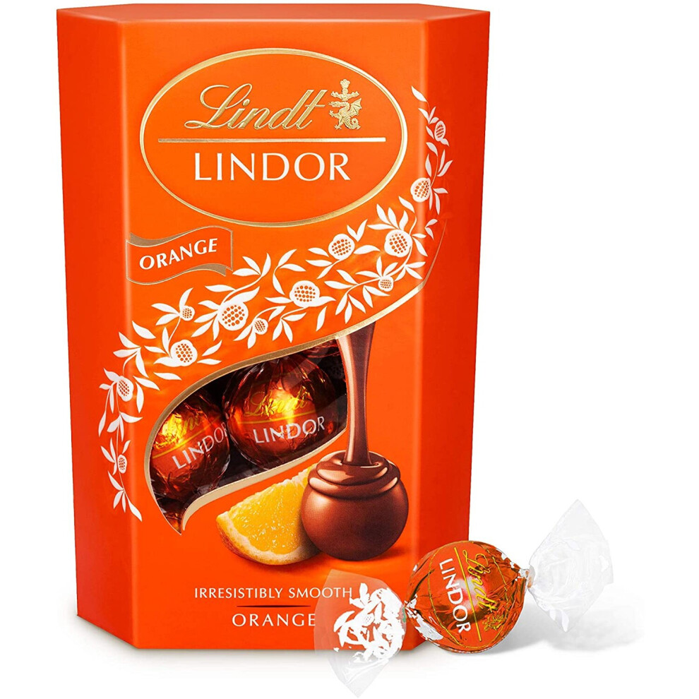 Lindt Lindor Milk Orange Chocolate Truffles Box - Approximately 16 Balls, 200 g - The Ideal Gift - Chocolate Balls with a Smooth Melting Fil