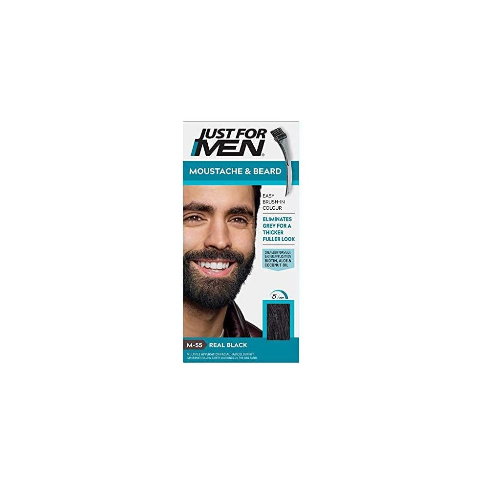Just For Men Moustache & Beard Real Black Dye Eliminates Grey For A Thicker & Fuller Look – M55 Black,Grey