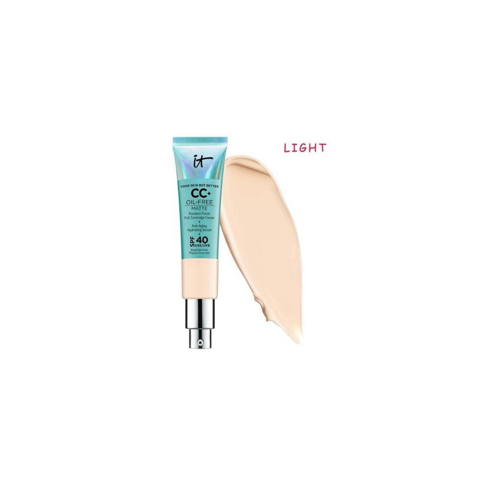 (light) It Cosmetics, Oil-free Matte Sans, Pore Minimizing, Full Coverage Cream.
