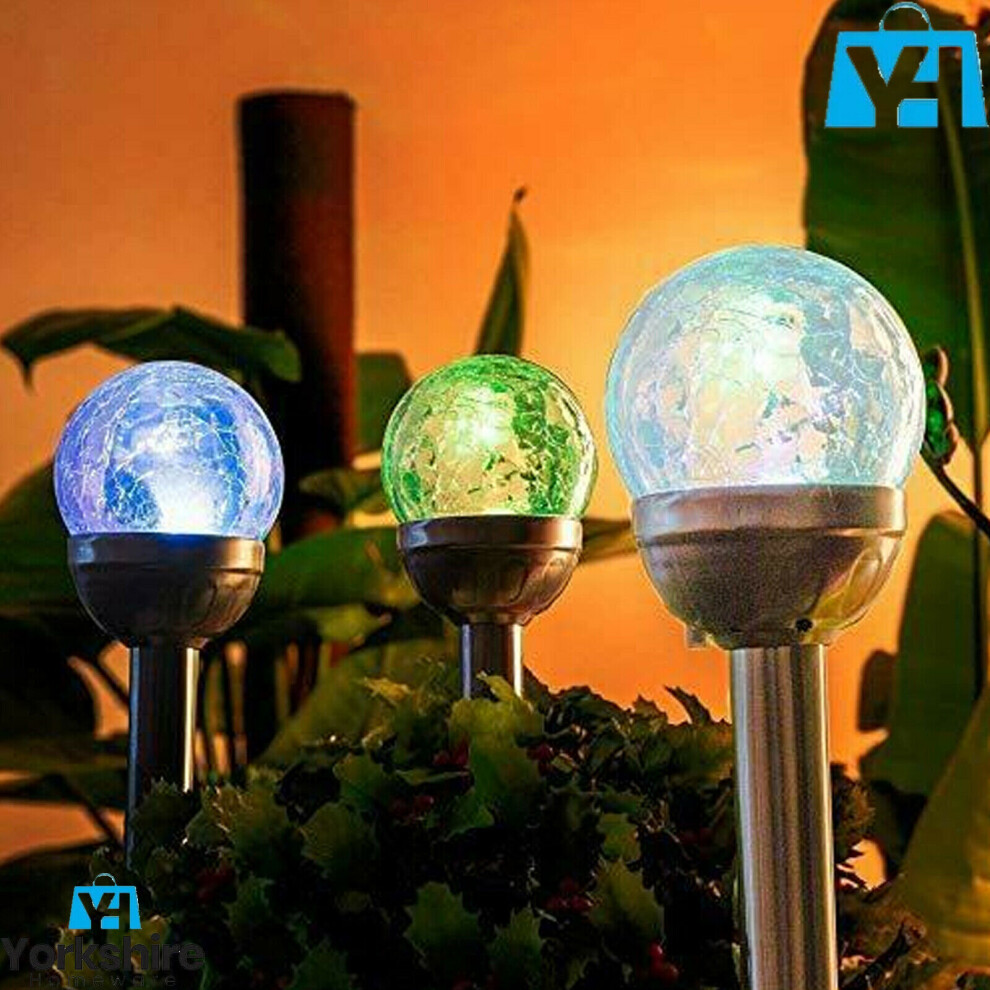Yorkshire Homeware Ltd (3 Lights) Solar Powered Colour Changing Led Glass Ball Garden Crack Lights Multicolored