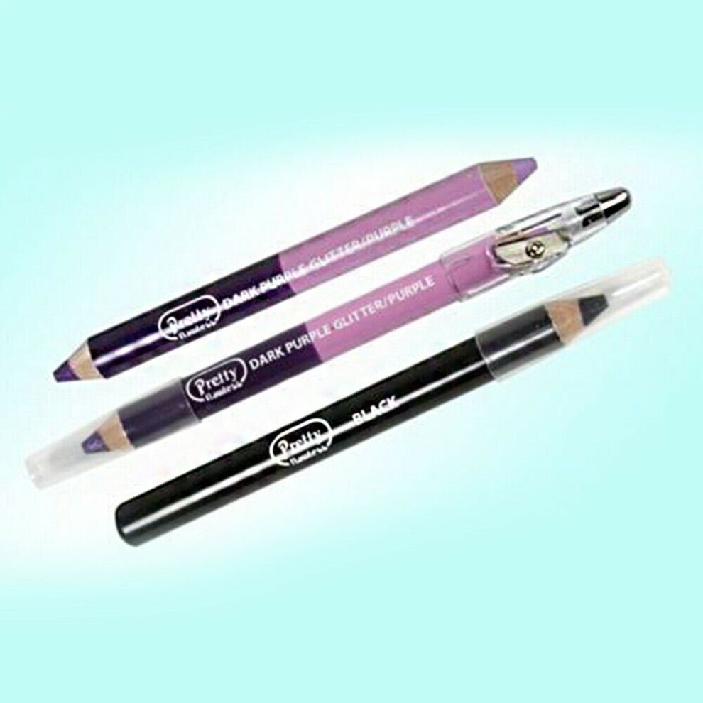 Pretty 3 in 1 Eyeshadow/Eyeliner Pencils with Sharpener, Green / Black