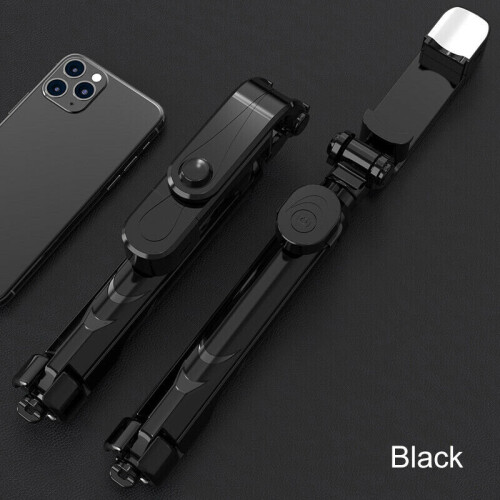 Ranpo (Black) Portable Selfie Stick Phone Tripod + Bluetooth Remote & Fill Light Live Stream