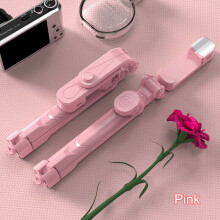 (Pink) Portable Selfie Stick Phone Tripod + Bluetooth Remote & Fill Light Live Stream