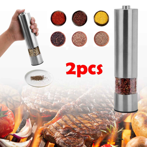 2X Electric Salt Pepper Mills Grinder Set Shaker Adjustable Coarseness 1