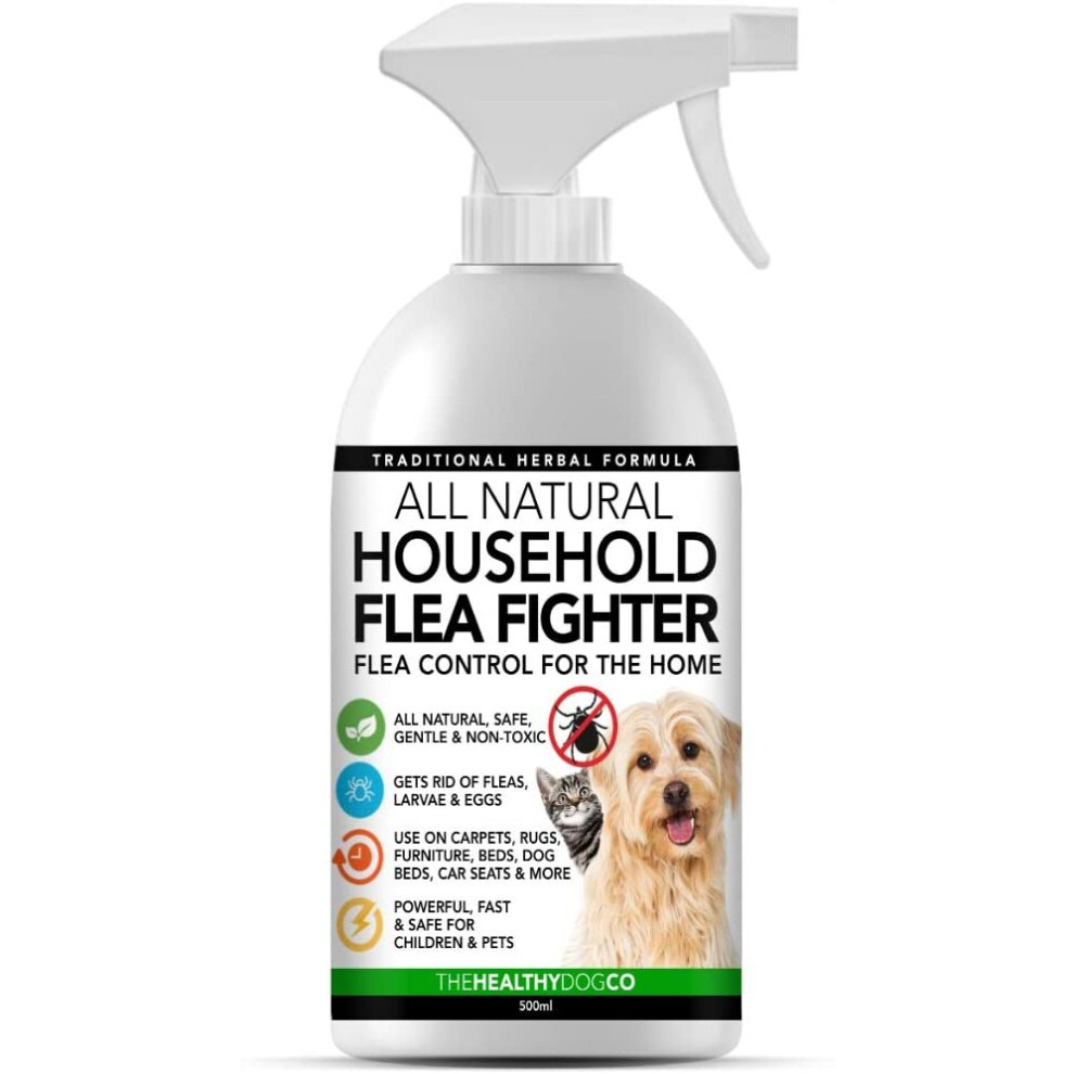 All Natural HouseHold Flea Spray | Flea Fighter | 500ml | Safe For Dogs, Children, Pets | Repellent & Flea Killing Spray | For Dog & Cat Fle