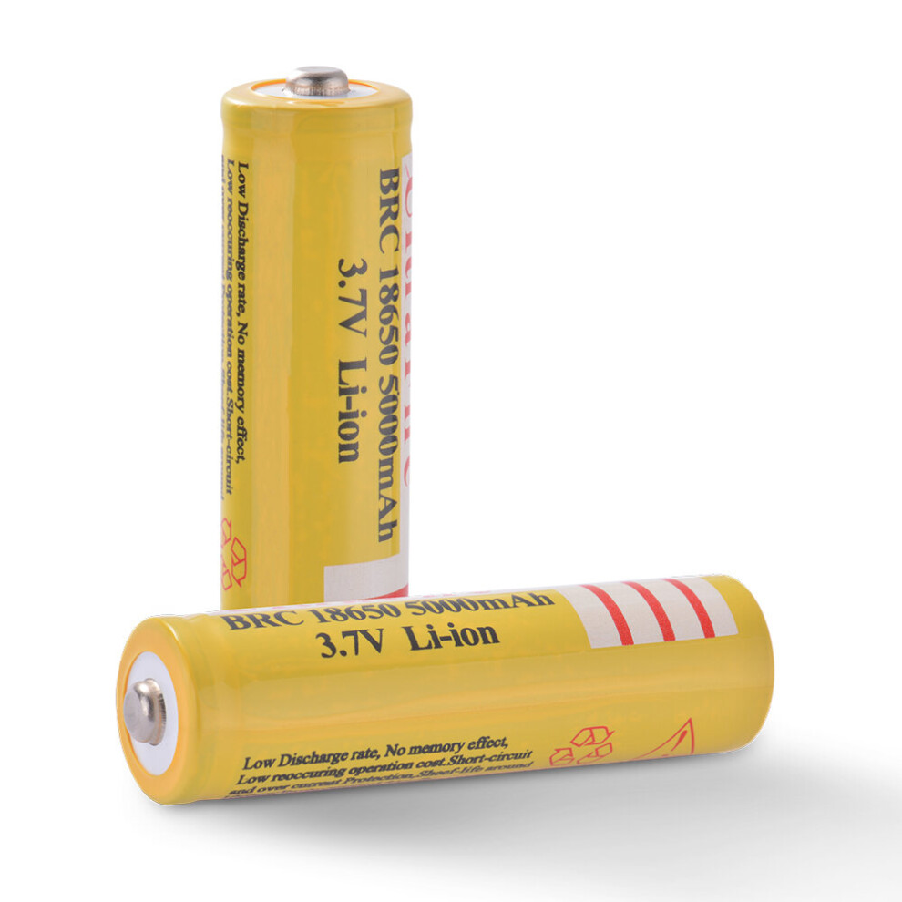 2X 18650 5000Mah 3.7V Li-Ion Rechargeable Batteries - High Capacity, Overcharge/Overdischarge Protection, Yellow 7381456991801