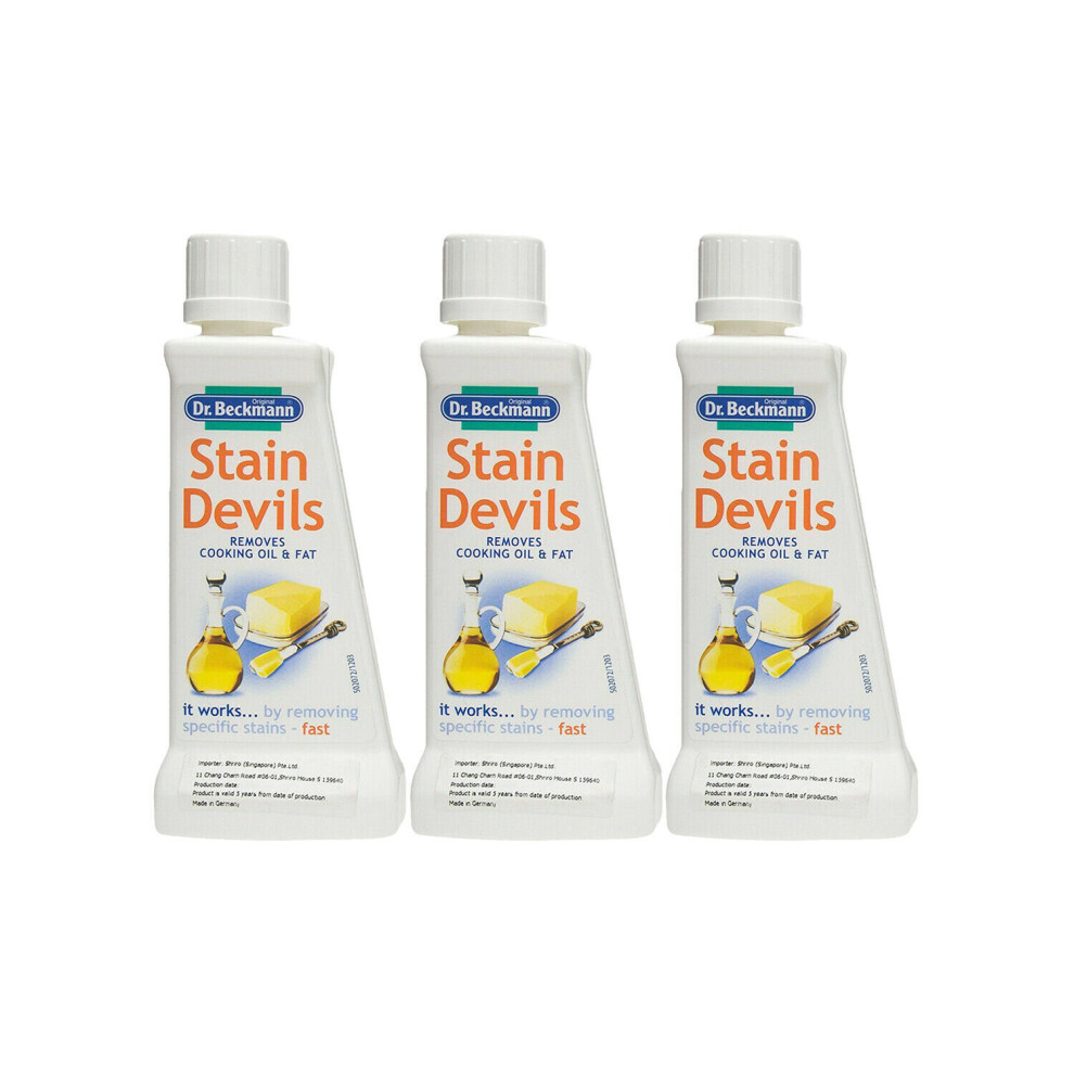 3 x Dr Beckmann's Stain Devils Cooking Oil, Fat & Fabric Cleaner 50ml