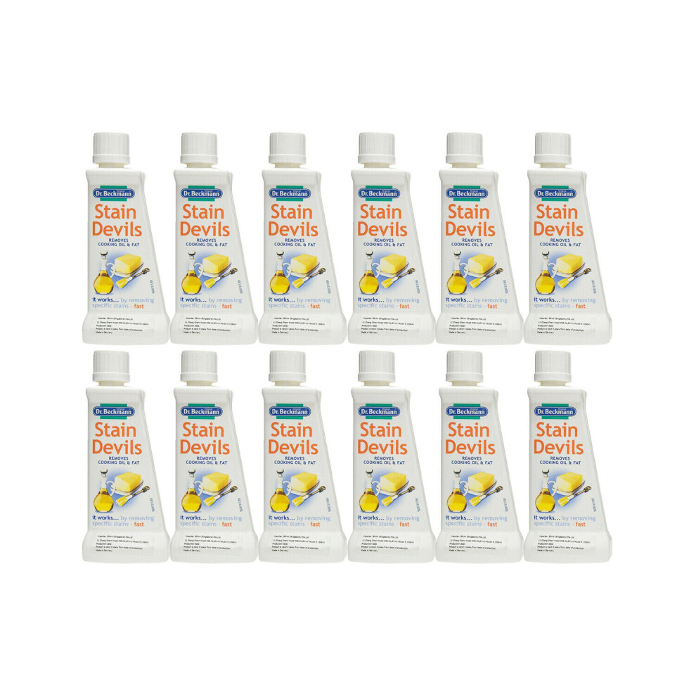 12 x Dr Beckmann's Stain Devils Cooking Oil, Fat & Fabric Cleaner 50ml