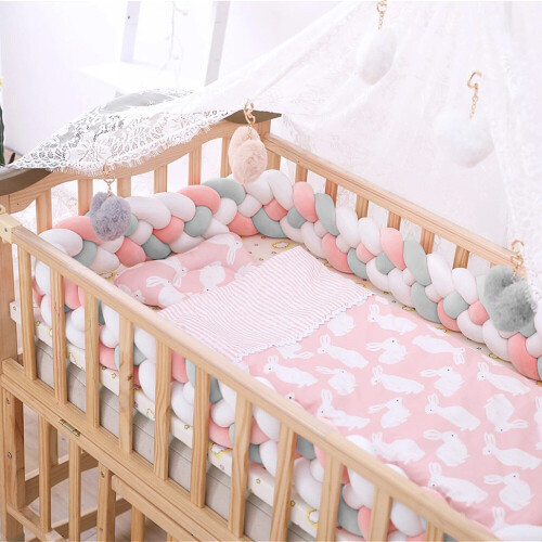 Super Soft Knot Ball Pillow Crib Bumper Bed Cot Braid Fence