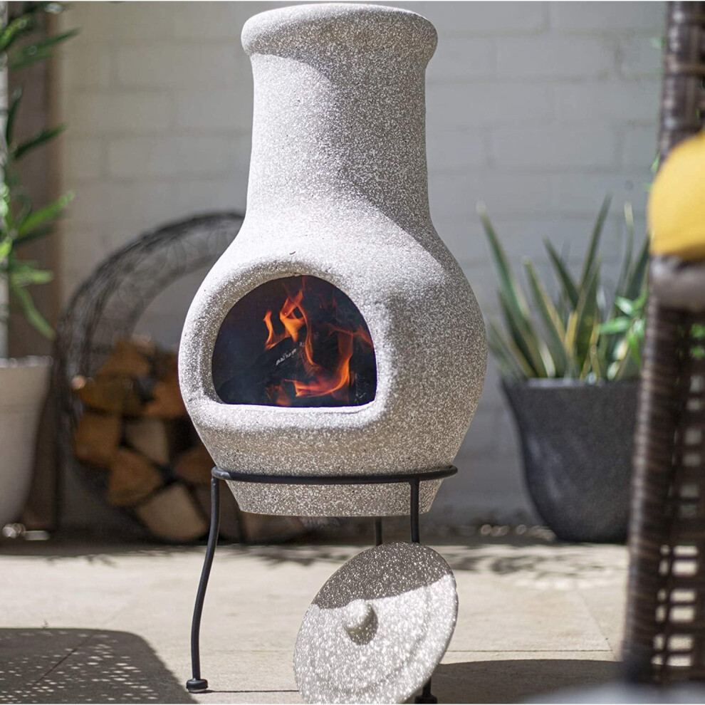 La Hacienda Wela Stone Effect Chiminea with Rain lid H70cm x D30cm