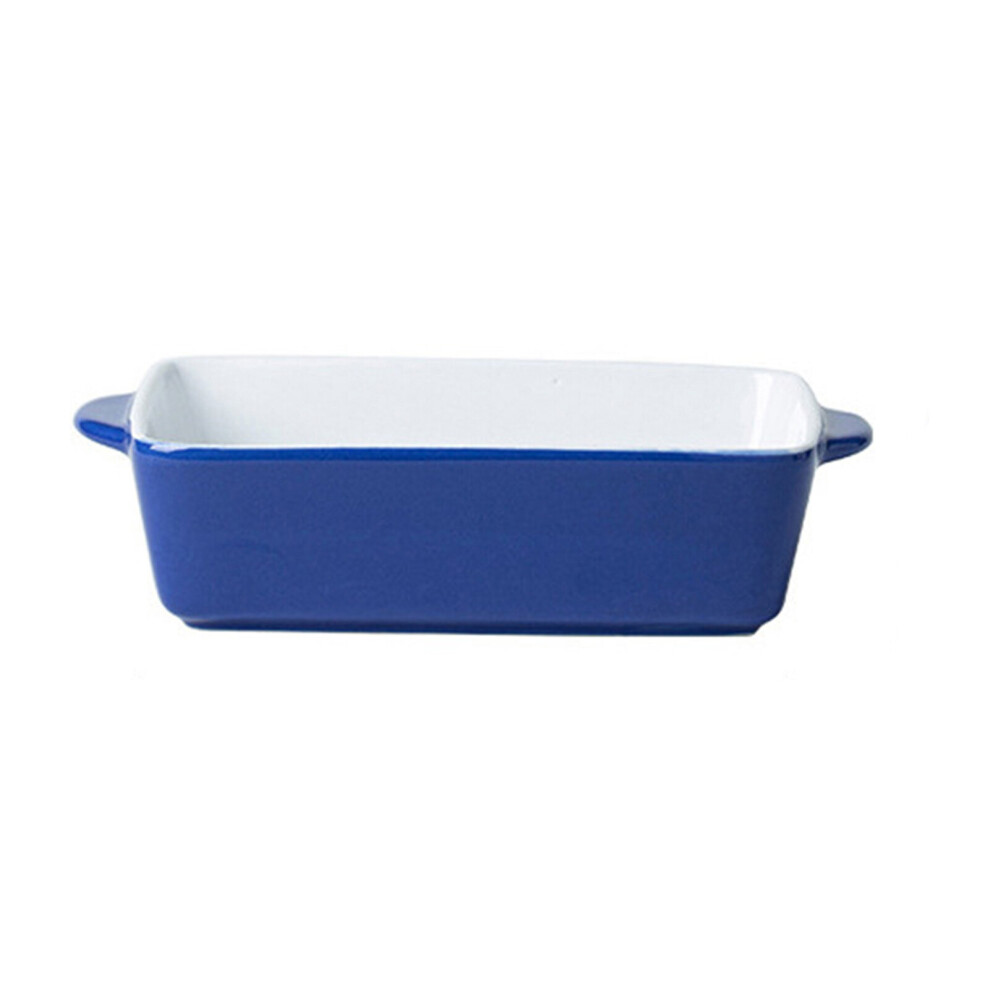 (Dark Blue) Solid Color Porcelain Baking Tray , Cheese Rice Plate Tableware, Rectangular Bowl for Pasta, Baking Bowl, Microwave & Dishwasher Safe