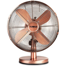 Tower T605000C 35W 12-Inch Metal Desk Fan, 3-Speed, 4-Blade Copper Finish with 80-Degree Oscillation & Carry Handle