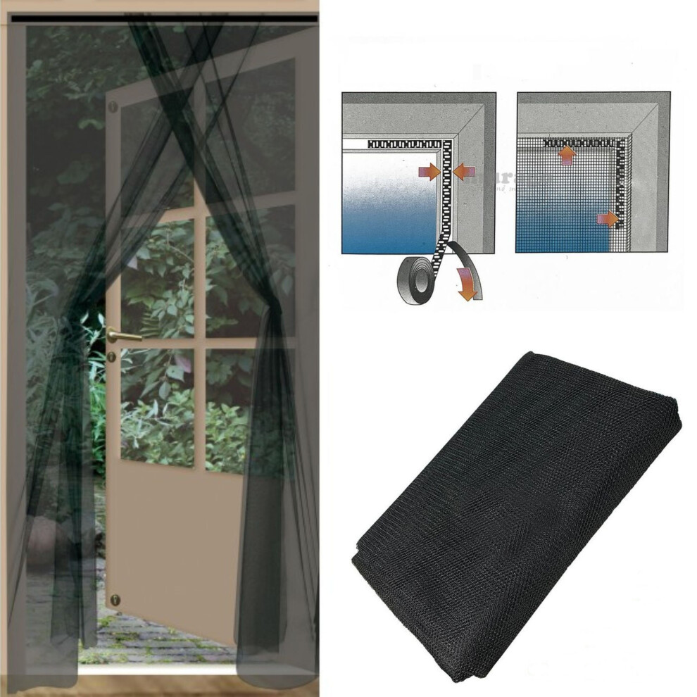 (Door Screen Black) GEEZY Door Window Curtain Anti Mosquito Net Screen Insect Bug Mosquito Fly Mesh Guard