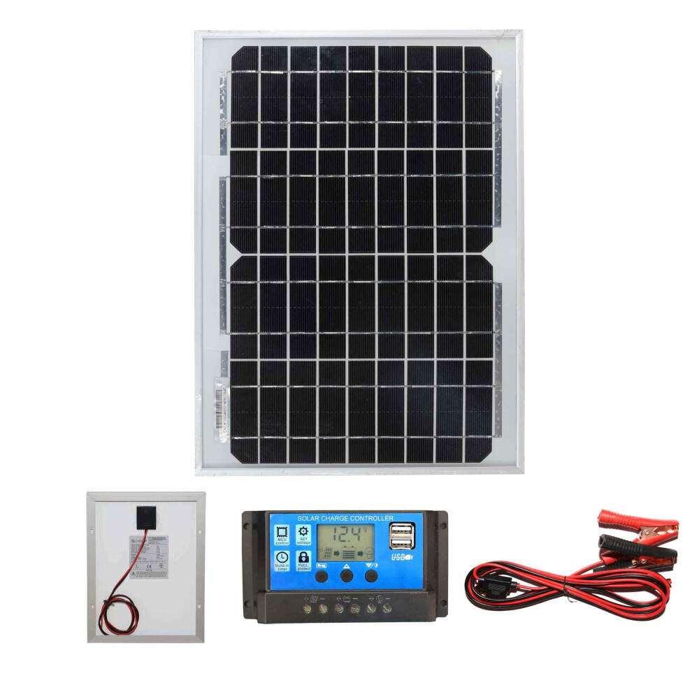 10w Mono Solar Panel Battery Charging Kit Charger Controller Boat Caravan Home K1 Caravan or Camping charging phones