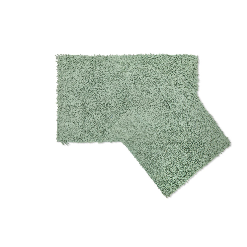 S Green Emma Barclay 2-Piece Tumble Twist Sage Green Cotton Bath Mat Set - Bath Mat & Pedestal Mat, 100% Cotton, Machine Washable