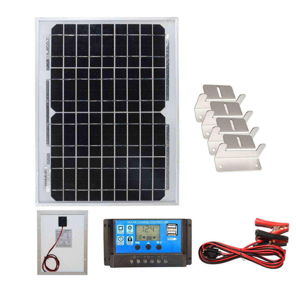 10w Mono Solar Panel Battery Charger Controller Kit Mounting Bracket Set K2 Caravan Camping Phone Charging