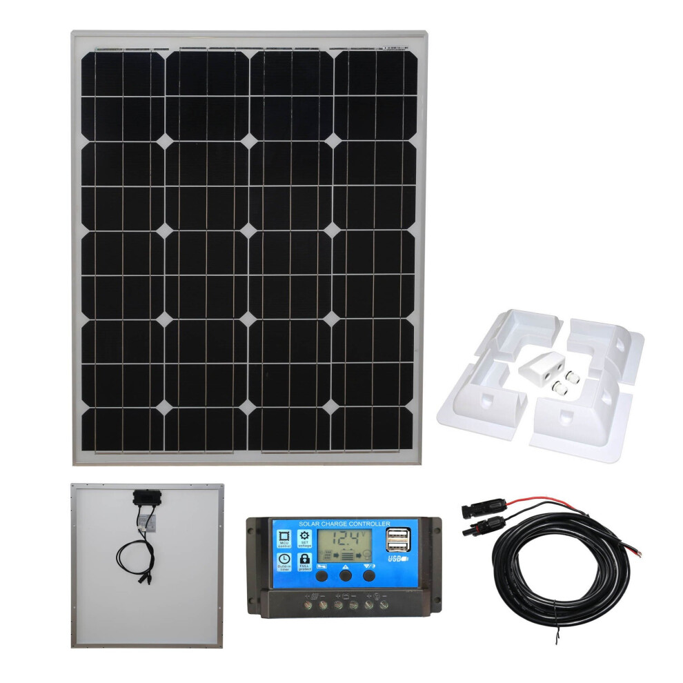 80w Mono Solar Panel Battery Charging Kit, Controller & Mounting Bracket Set K2