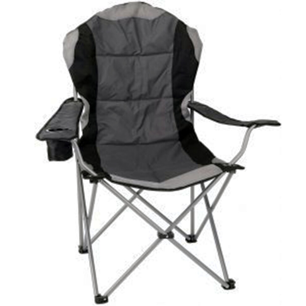 (Grey) Folding Camping Chair Heavy Duty Padded Steel High