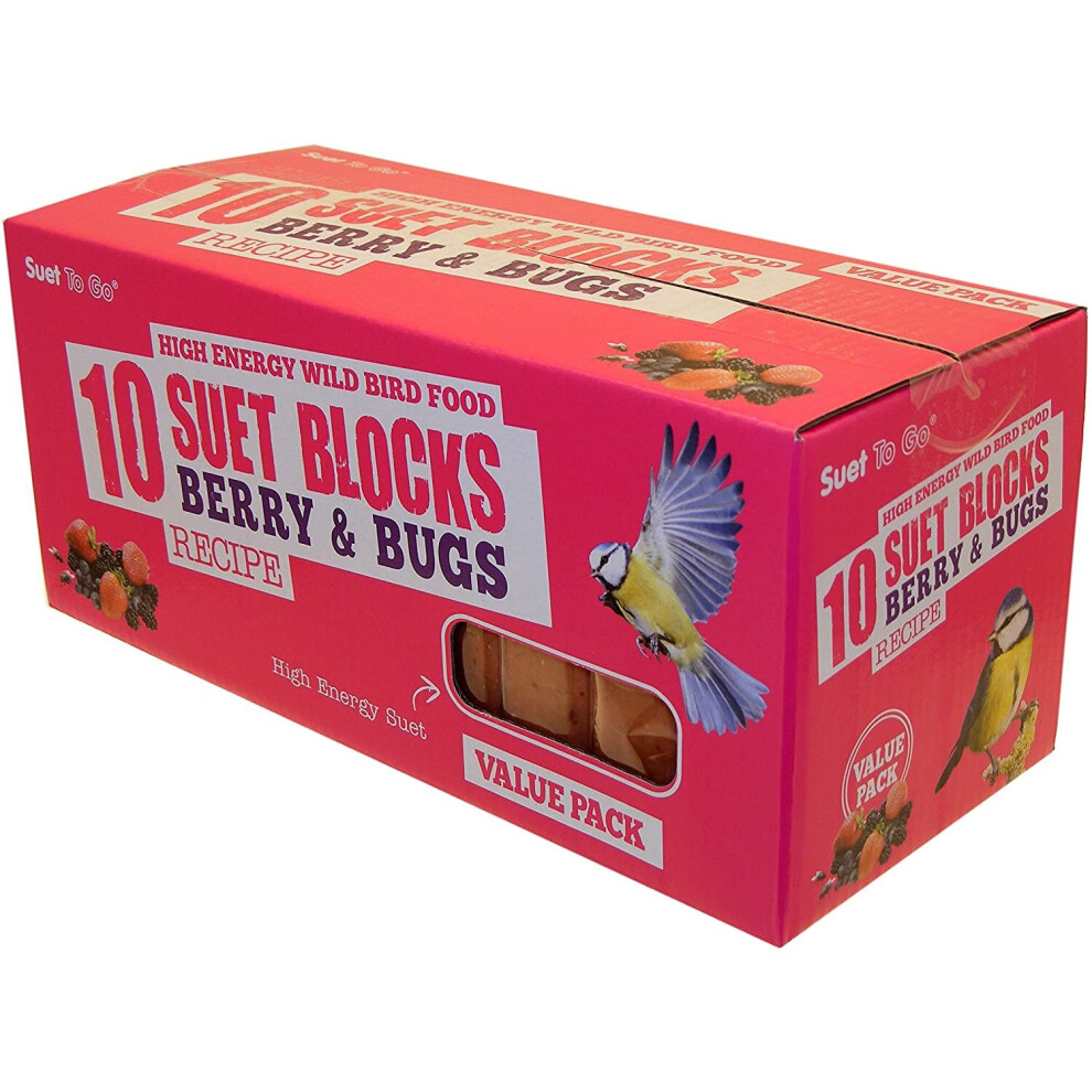 Suet To Go Berry and Bugs Suet Block Wild Bird Treat, 10 x 300 g