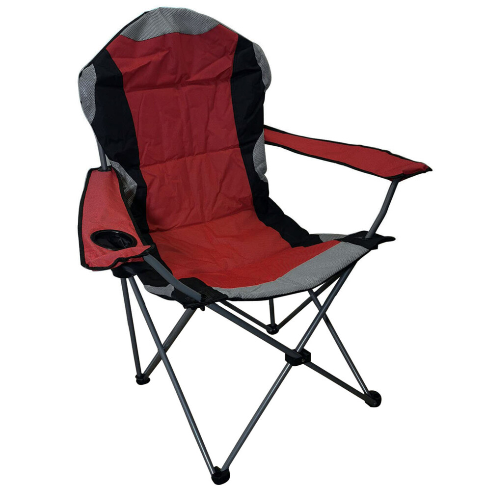 (Red) Folding Camping Chair Heavy Duty Padded Steel High